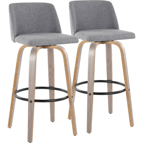 Toriano 30" Swivel Bar Stool in Light Grey Wood & Grey Fabric with Black Footrest (Set of 2)